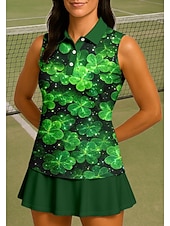  סיינט פטריק בגדי ריקוד נשים Apila חולצת ספורט חולצת POLO Rövid felső חולצת טניס ללא שרוולים פרחוני כפתורים UPF50+ עמידות UV גמישות גבוהה פתילת לחות נושם כדור עף טניס גולף קולר צווארון מתקפל