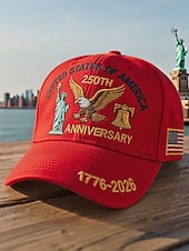  כובע רקום לגברים - יום השנה ה-250 לארה"ב, רב צבעים, יום העצמאות האמריקאי, עיצוב נשר פטריוטי ופסל החירות, התאמה מתכווננת לחגיגות חוץ וחגים