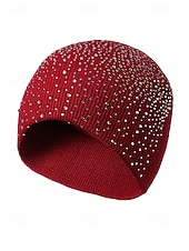 halpa Naisten hatut-Naisten neulottu polyesteripipo, strassikoriste, saatavilla useissa väreissä, täydellinen talvimuotiin