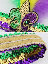 levne Příslušenství-Dámská souprava masky a čelenky na karneval Mardi Gras z polyesteru s flitry – živé barvy s peřím ideální pro karneval a maškarní večírky