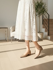 cheap Women's Flats-Women's Elegant White Pointed Toe Flats with Low Block Heel, Comfortable and Stylish Footwear for Casual or Office Wear