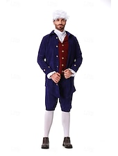 abordables Tenues-250e anniversaire des États-Unis Rococo Baroque Tenues Manches longues George Washington Epoque Coloniale Guerre d'indépendance américaine Déguisement Homme Carnaval Jour de l'indépendance 4 juillet
