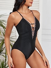cheap One-piece swimsuits-Women's One Piece Swimsuit Slimming Ruched Sexy Cutout Monokini Tummy Control High Waist Slim Backless Vacation Beach Wear Solid Color V Neck Sleeveless Bathing Suits