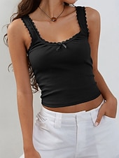 abordables Tanque Sencillo-Mujer Camiseta sin mangas tipo camisola Color sólido Diario Elegante Sin Mangas Camiseta con cuello redondo Tops cortos Negro Blanco Gris Oscuro Albaricoque Gris Verano Primavera