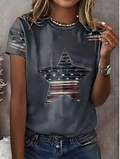 billige Uavhengighetsdag Topp-Uavhengighetsdag Patriotisk Kvinners T-skjorte Grafisk Flag Vintage Stilfull Klassisk Kortermet Rundhals Vanlige Topper Daglig Helge Trykk Mørk Grå Sommer Vår