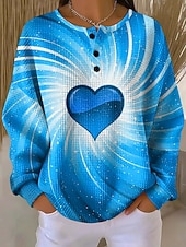 tanie Hoodie z humorem i cytatami-Damskie Bluza z kapturem Guziki Nadruk Serce Graficzny Zabytkowe Codzienny Długi rękaw Półgolf Zwykłe topy Codzienny Ulica Na co dzień Niebieski Rumiany róż Czerwony Zielony Wiosna Jesień Zima
