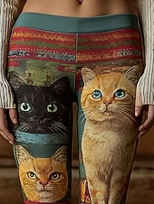 economico -Per donna Leggings Leggings comodi Vacanza Casual Lunghezza intera Vita Alta Grafico Gatto Stampa Comodità Confortevole Alta elasticità Casuale Quotidiano Vacanza Verde Primavera Autunno Vestibilit