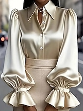 economico Bluse Eleganti-Per donna Blusa Bottoni Tinta unica Elegante Signore Manica Lunga Colletto a Camicia Top Regolari Quotidiano Lavoro Nero Rosa Vino Verde Albicocca Primavera Autunno Inverno