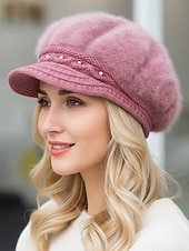 levne Dámské klobouky-Dámská polyesterová čepice z umělé kožešiny, zdobená perlami, dostupná v několika barvách, ideální pro zimní outfity