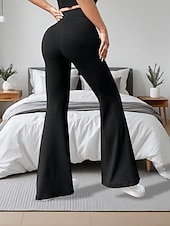 abordables Pantalones acampanados para mujer-Pantalones de mujer, pantalones acampanados, pantalones casuales, moda de vacaciones, ropa urbana, largo completo, cintura alta, liso, cintura elástica, cómodo, cómodo, microelástico, diario, exterior, vacaciones, gris