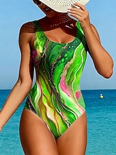 economico Costumi interi-Per donna Costumi da bagno Intero Taglio alto Costume da bagno Abbigliamento da Spiaggia Estate Grafico Geometrico Collo a U Senza Maniche Costumi da bagno