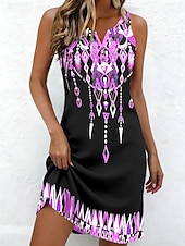 economico Abiti Boho-Per donna Mini Abito Abito a Tubino Vestito Estivo Abito Estivo Abito a spalle scoperte Vacanza Casual Quotidiano Ferie Uscire Vestibilità regolare Grafico Tribale Astratto Senza Maniche Scollo a V
