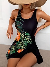 levne Jednodílné-Dámské jednodílné plavky s sukní plážové oblečení na dovolenou květinový grafický za krk bez rukávů plavky