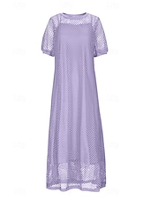 abordables Vestido Sencillo-Mujer Conjunto de vestido Vestido de verano Vestido de cambio Vestido de Tul Elegante Casual Plano Ahuecado Vestido Midi Manga Corta Cuello Barco Exterior Playa Blanco Azul Marino Morado Verano