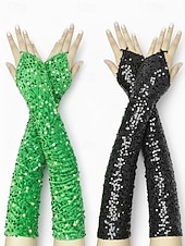 Недорогие День Святого Патрика-Женские полиэстеровые перчатки с пайетками на пальцах и рукавах, комплект из 2 пар, различные цвета, идеально подходят для Дня Святого Патрика и вечеринок, блестящие и стильные.