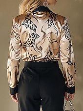ieftine Bluze elegante-Pentru femei Cămașă Elegant Top din satin Bluză Zdrobit Peteci Nasturi Grafic Simplu Elegant Epocă Zilnic Manșon Lung Guler Cămașă Topuri obișnuite Zilnic Muncă Concediu Kaki Gri Primăvară Toamnă