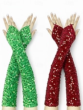 Недорогие День Святого Патрика-Женские полиэстеровые перчатки с пайетками на пальцах и рукавах, комплект из 2 пар, различные цвета, идеально подходят для Дня Святого Патрика и вечеринок, блестящие и стильные.