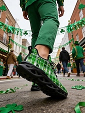  Мужские кроссовки ко Дню Святого Патрика – зеленые в клетку с клевером, идеально подходят для парадов и праздников.