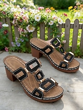 olcso Kényelmes szandálok-Női zöld blokk sarkú, hétköznapi szandál, tartást adó, párnázott talpbetéttel, stabil középsarkú kialakítással mindennapi viseletre, városi sétákra, utazásra és társasági eseményekre.