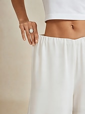 Недорогие Прямые Брюки-Жен. Широкие Прямой силуэт Элегантный стиль По щиколотку Нормальная Эластичный пояс Эластичная Повседневные Свадьба Коктейльная вечеринка Белый Лето Весна Осень