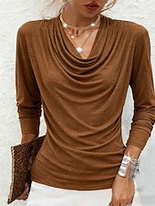 preiswerte Schicke Blusen-Damen Bluse Patchwork Einfach Elegant Mode Lässig Langarm V Ausschnitt Normale Oberteile Täglich Ausgehen Wochenende Schwarz Rote Braun Grün Frühling