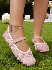 baratos noiva-Sapatilhas Mary Jane femininas em renda marfim com tira elástica, elegantes e confortáveis, perfeitas para noivas e convidadas em casamentos e eventos ao ar livre. &amp;cerimônias no gramado