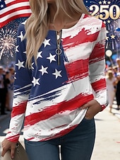 economico Magliette Giorno dell’Indipendenza-T-shirt blu con grafica patriottica per il Giorno dell'Indipendenza anniversario americano maniche lunghe collo rotondo bandiera moda stilosa casual abbigliamento quotidiano stampa con zip estate