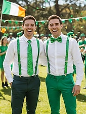 abordables Accesorios-Conjunto de tirantes y corbata de poliéster con lentejuelas para hombre, diseño de corbata con cremallera, varios colores, perfecto para el Día de San Patricio y celebraciones de carnaval.