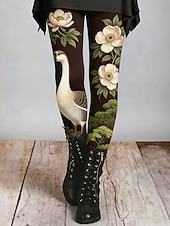 cheap Graphic Leggings-Women's Leggings Cozy Leggings Vacation Casual Full Length High Waist Floral Graphic Printing Comfort Comfortable Stretchy Casual Daily Vacation Green Spring Fall Slim Fit