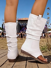 preiswerte Cowboy &amp; Western Stiefel-Rote Boho-Western-Stiefeletten für Damen mit offener Zehenpartie und Stickereien – perfekt für Musikfestivals und legere Outdoor-Veranstaltungen