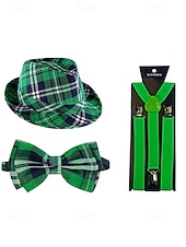 abordables Accesorios-Conjunto de accesorios para disfraz de San Patricio para hombre: sombrero, pajarita y tirantes a cuadros verdes, poliéster con múltiples estampados, ideal para desfiles y fiestas irlandesas.