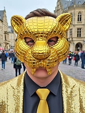 economico Accessori-Maschera per carnevale in plastica metallica multi-stile per uomo – Costumi da leone volpe e tigre in oro per carnevale e balli in maschera