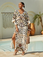 abordables vestido casual estampado-Vestido largo de gasa vaporosa con joyas de leopardo vintage