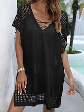 preiswerte Strandkleider-Damen Badeanzug Überwurf Badeanzugkleid Bademode Ausschnitt Urlaub Strandbekleidung Einfarbig V Ausschnitt Kurze Ärmel Badeanzüge