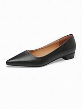 cheap Women's Flats-Women's Elegant White Pointed Toe Flats with Low Block Heel, Comfortable and Stylish Footwear for Casual or Office Wear