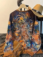 お買い得  ボヘミアントップス-女性用 プルオーバースウェットシャツ プリント グラフィック トライバル ファッション カジュアル 長袖 クルーネック レギュラートップス ストリート 日常着 ブラウン 秋 冬