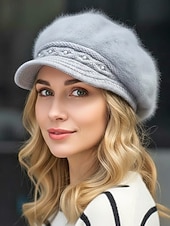 levne Dámské klobouky-Dámská polyesterová čepice z umělé kožešiny, zdobená perlami, dostupná v několika barvách, ideální pro zimní outfity