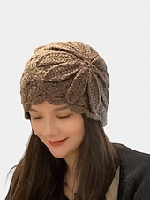 cheap Women's Hats-Women's Red Crochet Flower Bud Hat – Soft and Cozy Knitted Beanie for Winter, Stylish and Warm Accessory for Casual and Outdoor Activities