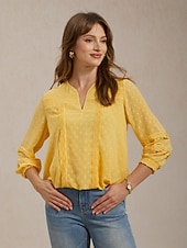 abordables Blusas Sencillas-Top de gasa de doble capa con lunares de vacaciones