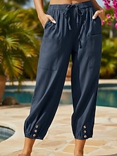 economico Fondi-Per donna Pantaloni capri Pantaloni in cotone e lino Chinos Pantaloncini Estivi Streetwear Casual Lunghezza intera Vita media Semplice Coulisse Tasca Confortevole Inelastico Quotidiano All'aperto