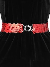 baratos Dia de São Patricio-Cinto feminino de lantejoulas, em poliéster elástico, disponível em várias cores, perfeito para o Dia de São Patrício, carnaval e uso diário.