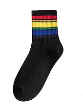 baratos Acessórios-Conjunto de meias de cano alto com listras do Mardi Gras - Pacote de 6 meias casuais em mistura de algodão estilo unissex para carnaval festival do orgulho e roupas de festa
