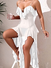 tanie Jednoczęściowe piżamy (kombinezony) damskie-Damskie Odzież domowa Koszula nocna Moda Seksowny Codzienny Czyste kolory Niejednolita całość Siateczka Sukienka Dom Urlop Bez rękawów W serek Czarny Biały Wino Czerwony Lato Wiosna Regularny