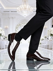 economico Scarpe Oxford-scarpe eleganti da uomo in pelle verniciata marrone scuro con lacci - calzature formali ed eleganti per riunioni di lavoro, eventi eleganti e matrimoni