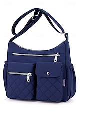 Недорогие Сумки через плечо-Женская стеганая нейлоновая сумка через плечо с множеством карманов — вместительная водонепроницаемая сумка для путешествий, работы и повседневного использования.