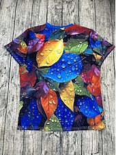 tanie koszulka w kwiaty-Damskie Podkoszulek Nadruk Kwiaty Graficzny Zabytkowe Moda Elegancki Krótki rękaw Półgolf Zwykłe topy Codzienny Weekend Niebieski Lato Wiosna