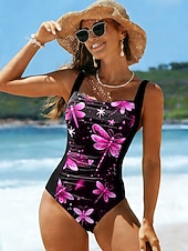 tanie Stroje kąpielowe jednoczęściowe-Kostium kąpielowy jednoczęściowy dla kobiet Wyszczuplający Z marszczeniami Monokini Wysoki krój Kontrola brzucha Wysoki stan Bez pleców Na wakacje Plaża grafika zwierzęca U dekolt Bez rękawów