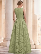  Linea ad A Lunghezza al pavimento Abito da Sera Da principessa Abito formale Elegante Spacco Alto Senza Maniche Scollo a V Matrimonio Formale Tasca Jacquard con Tasca