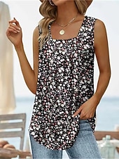 Недорогие Цветочные блузки-Жен. Рубашка Футболка Пэчворк С принтом Сплошной цвет Цветочный принт Графика Элегантный стиль Стиль Классика Без рукавов U-образный вырез Обычные топы Повседневные На выход выходные