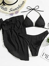 ieftine Seturi de bikini-Pentru femei Costume de Baie Bikini Trei piese Fustă Costum de baie Fără Spate Costum de plajă Sexy Culoare solidă Gâtul halter Fără manșon Costume de baie